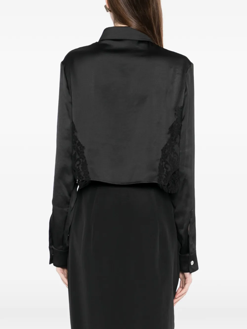 Versace Satijnen blouse met kanten afwerking Zwart