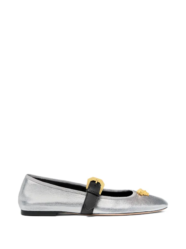 Versace La Medusa Metallic Ballerinas in Silver