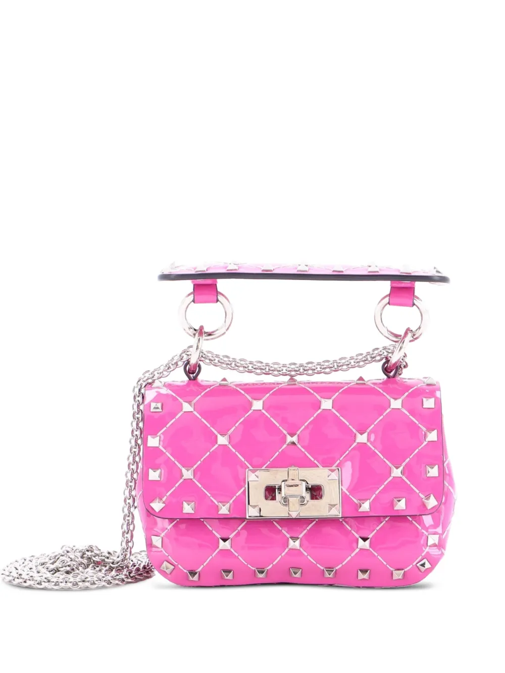 Valentino Garavani Pre-Owned Rockstud Spike Flap Bag Quilted Patent Micro crossbody bag - Rosa