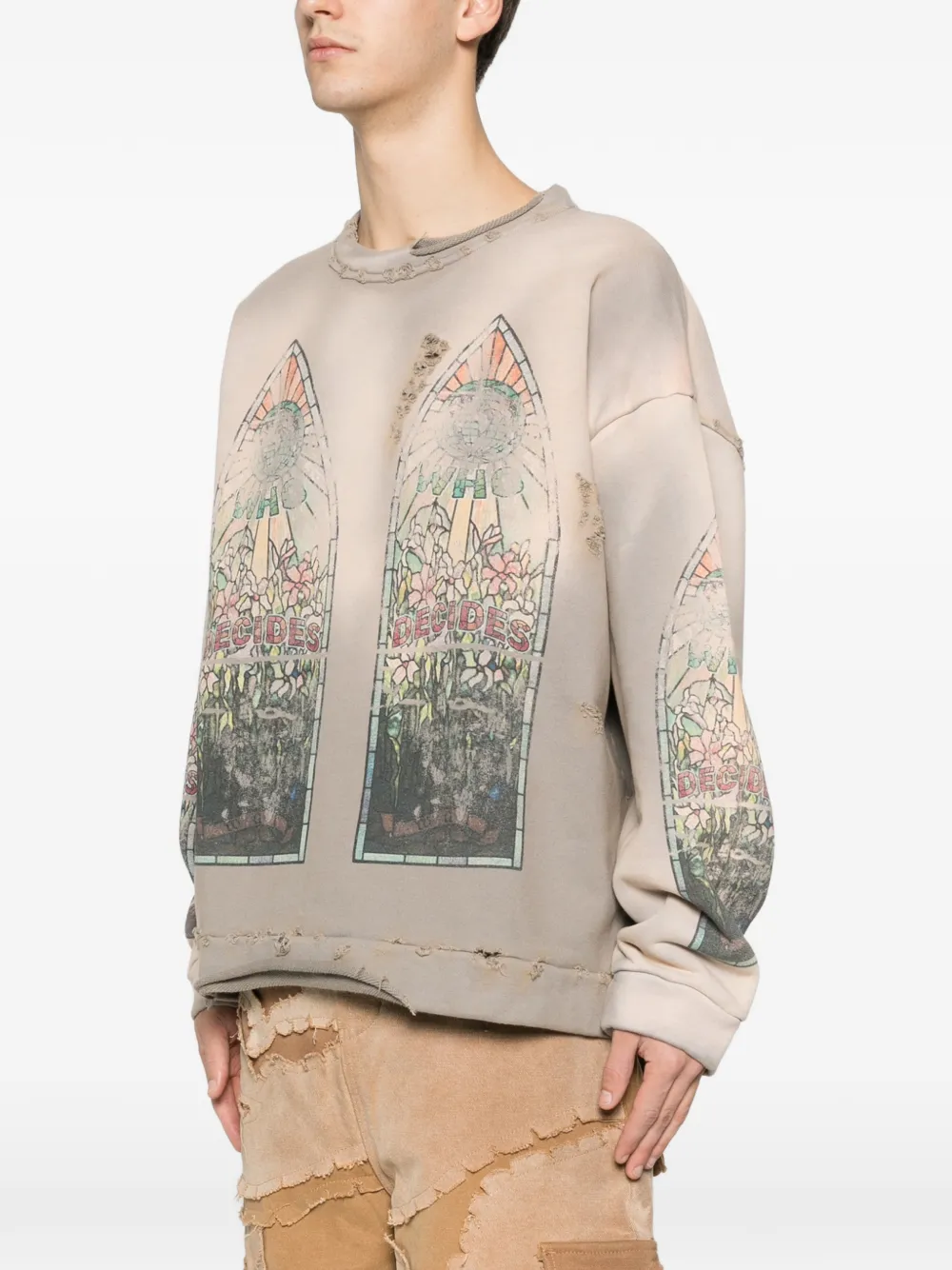  Who Decides War Graphic Distressed Crew-neck - Neutrals 