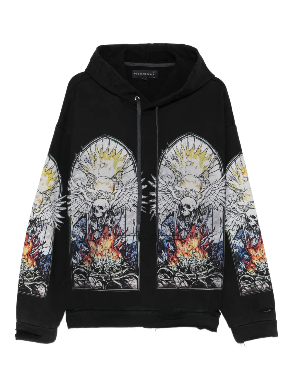 Who Decides War skull-print hoodie - Black