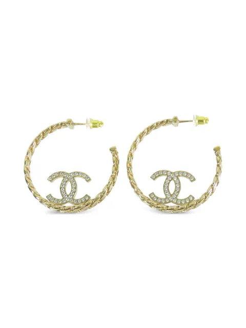 CHANEL Pre-Owned 2024 CC Gold Plated Crystal Chain Hoop Earrings costume earrings