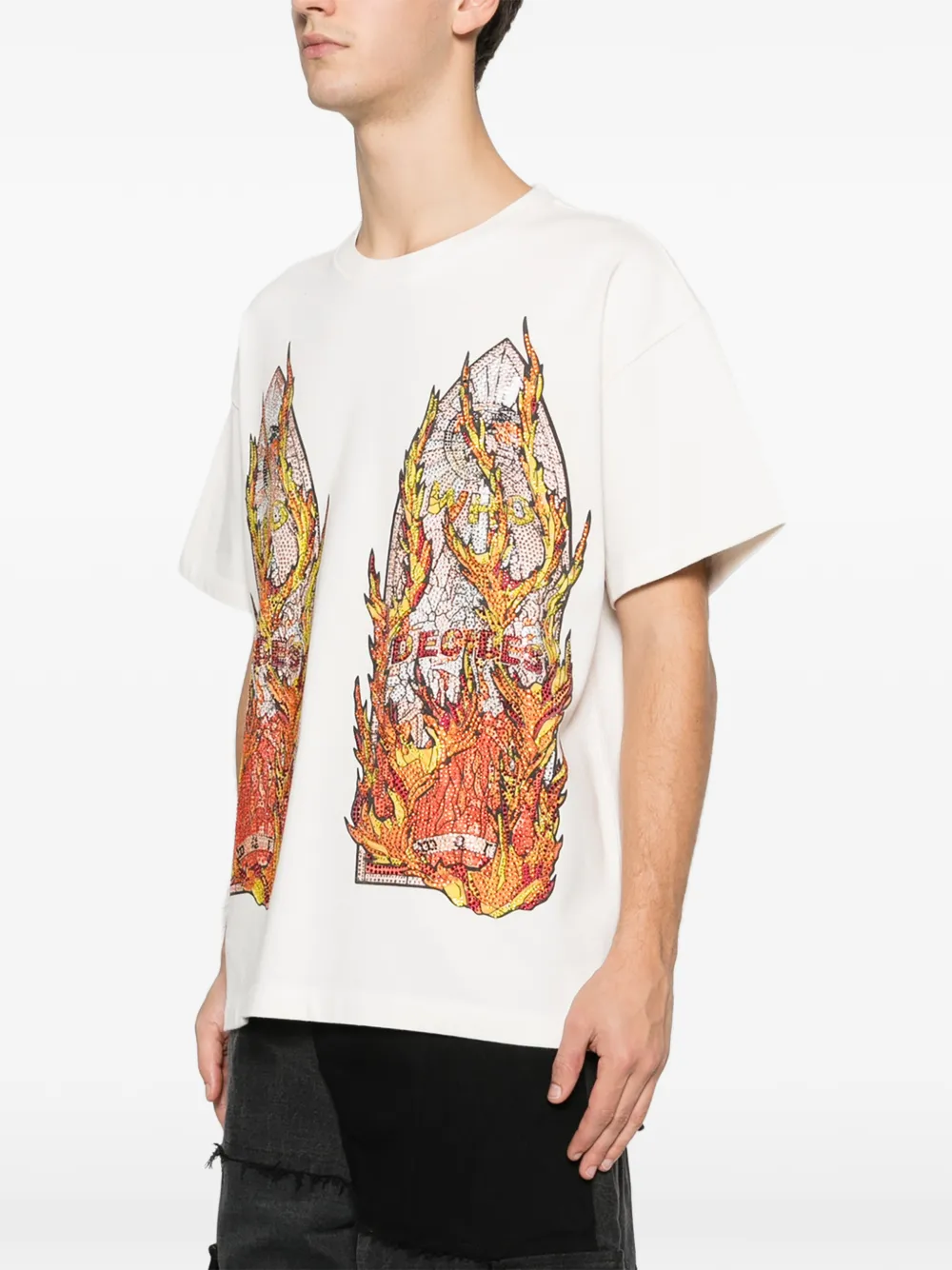  Who Decides War Rhinestone Flame Glass T-shirt - Neutrals 