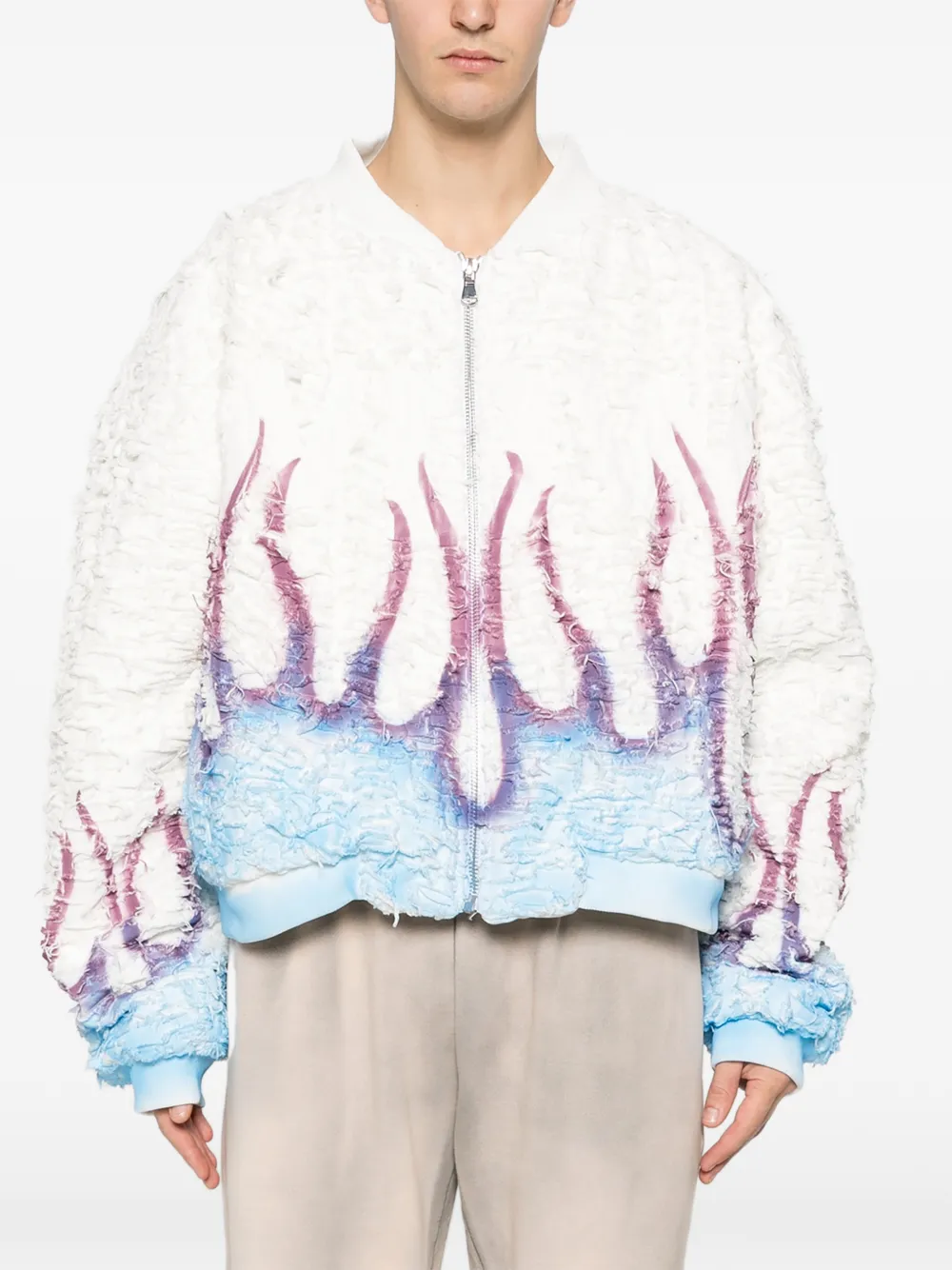  Who Decides War Flame-design Bomber Jacket - White 