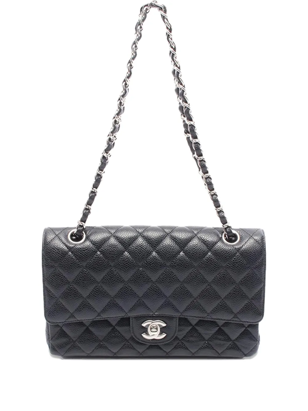 Pre-owned Chanel 2014-2015 Medium Classic Caviar Double Flap Shoulder Bag In Black