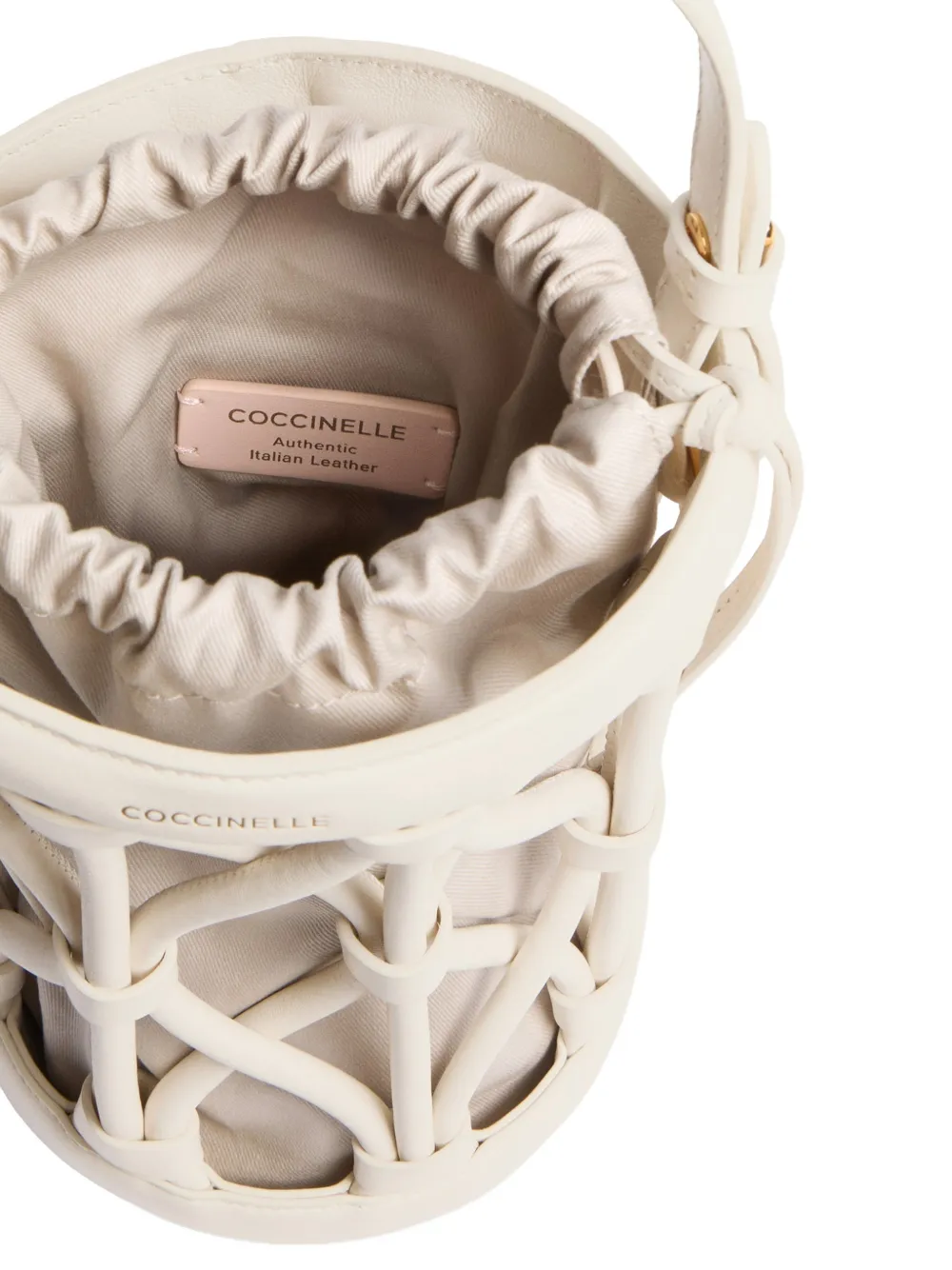 Coccinelle Koi kleine geweven bucket-tas Beige