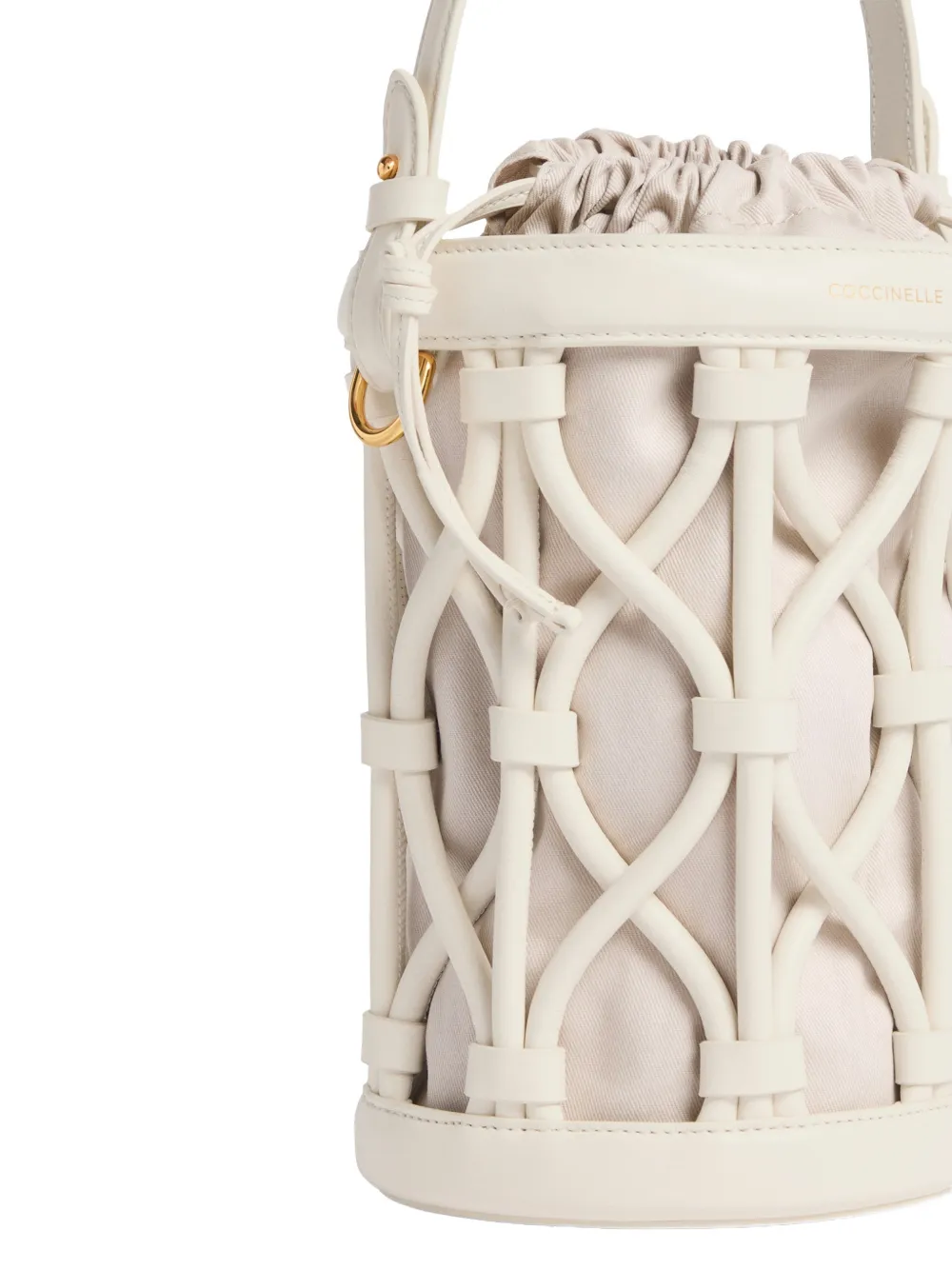 Coccinelle Koi kleine geweven bucket-tas Beige