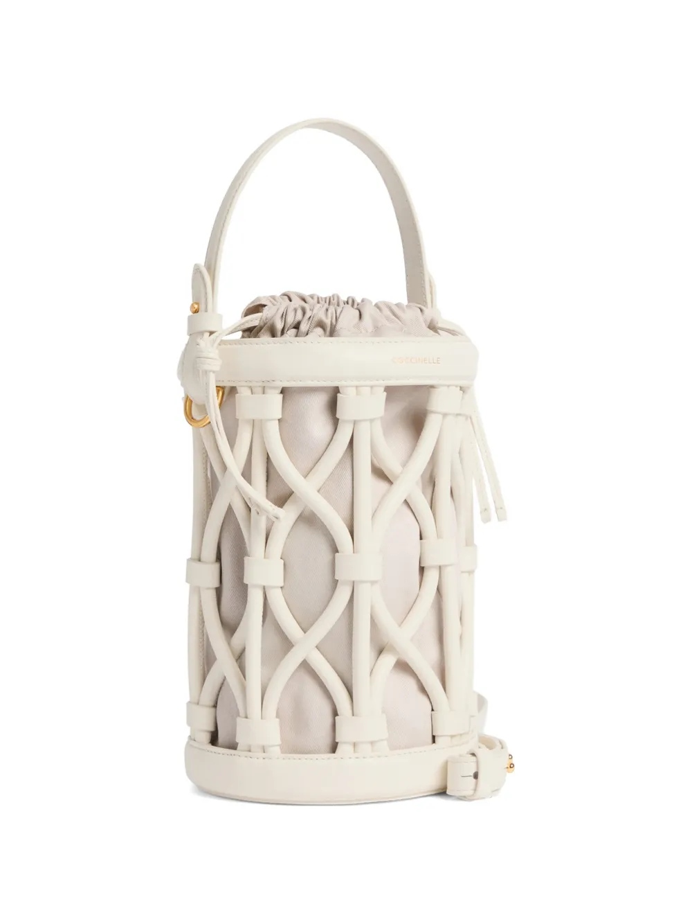 Coccinelle Koi kleine geweven bucket-tas Beige