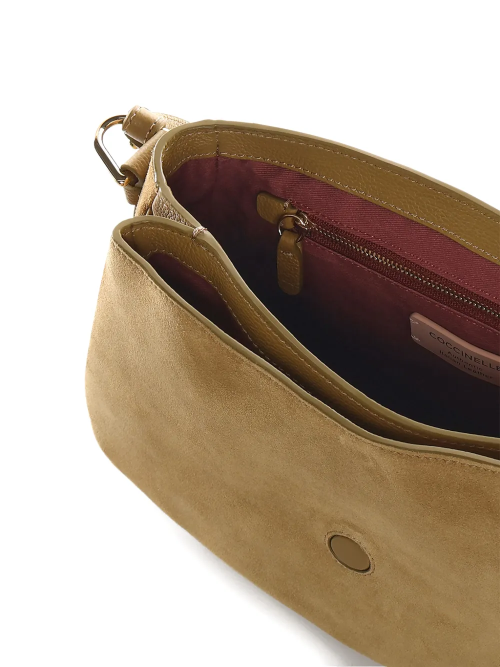 Coccinelle Mavery grote leren schoudertas met band Beige