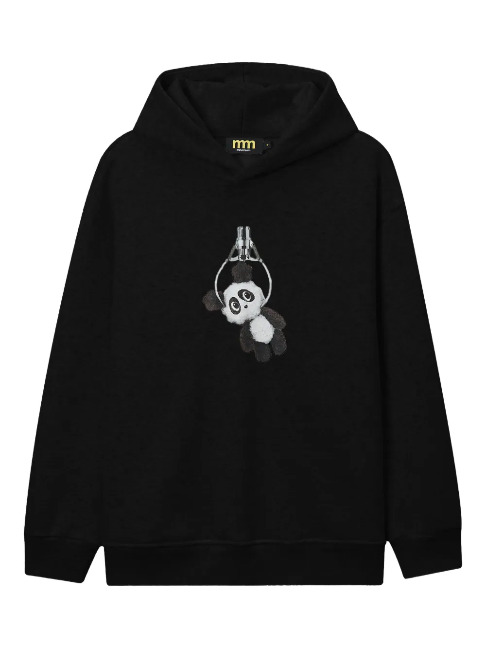 Mini Cream Appliqué Hooded Sweater In Black