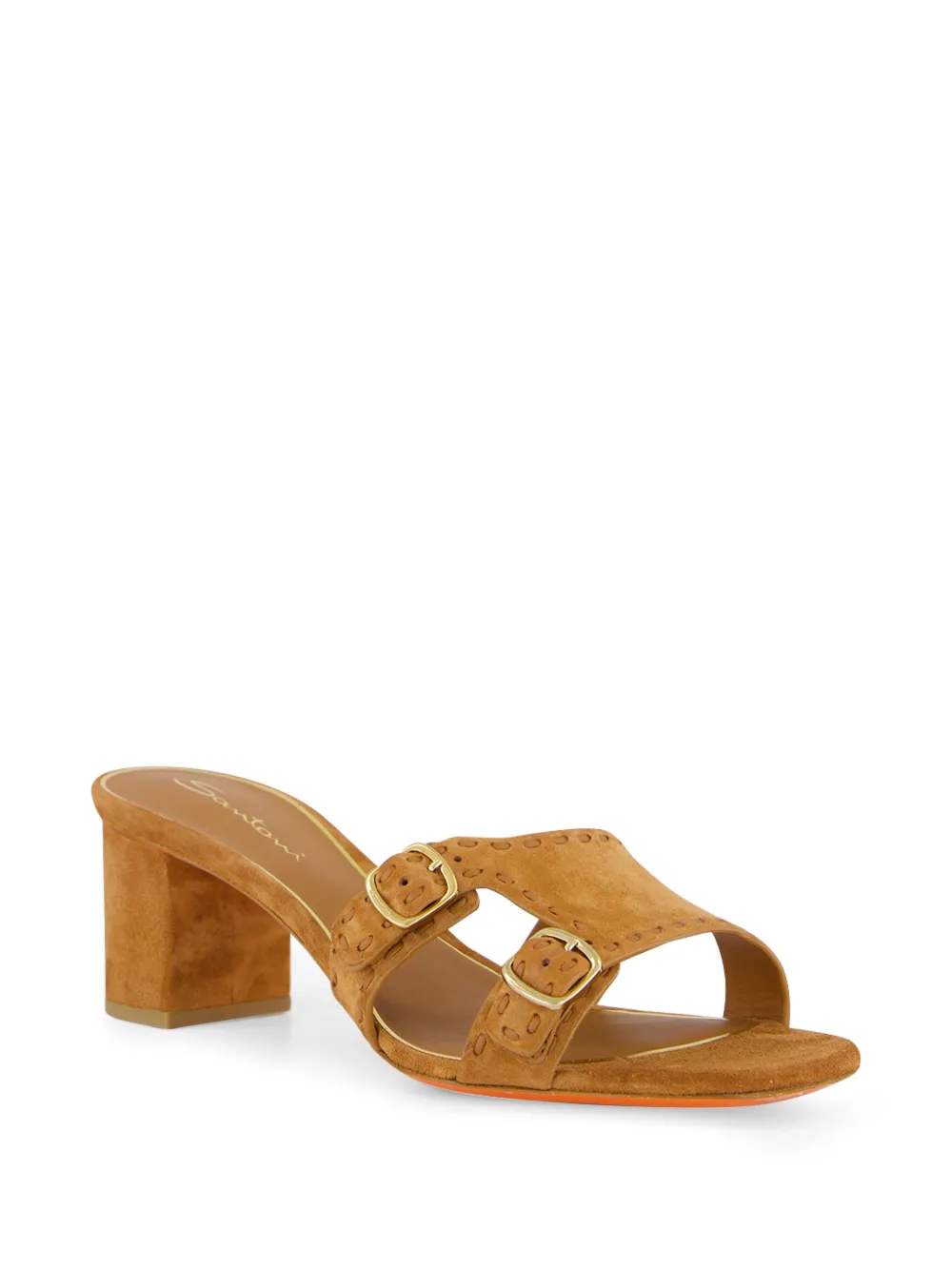 Santoni double-buckle suede high heel sandals Bruin