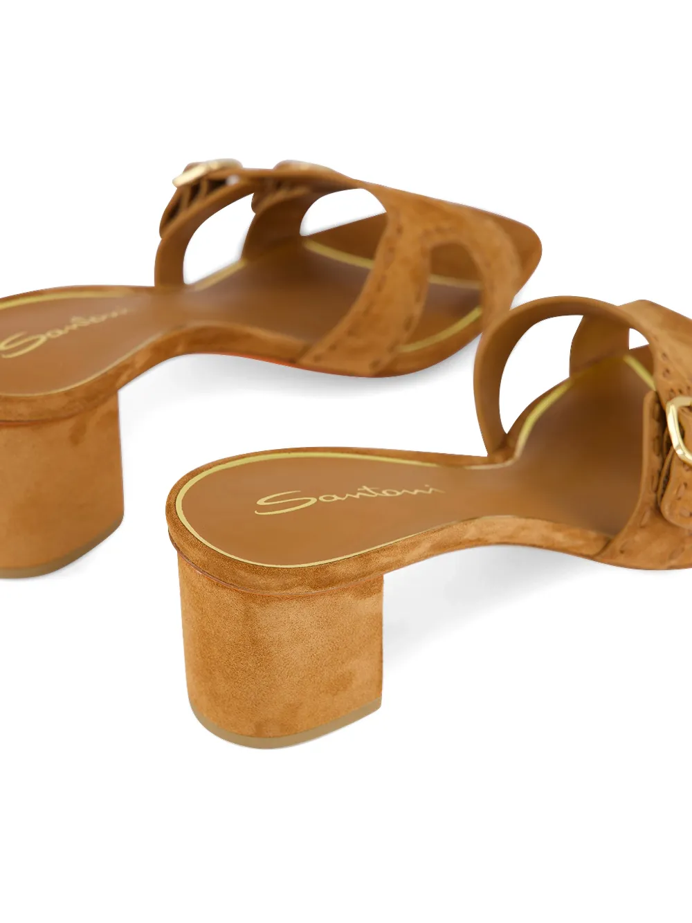 Santoni double-buckle suede high heel sandals Bruin