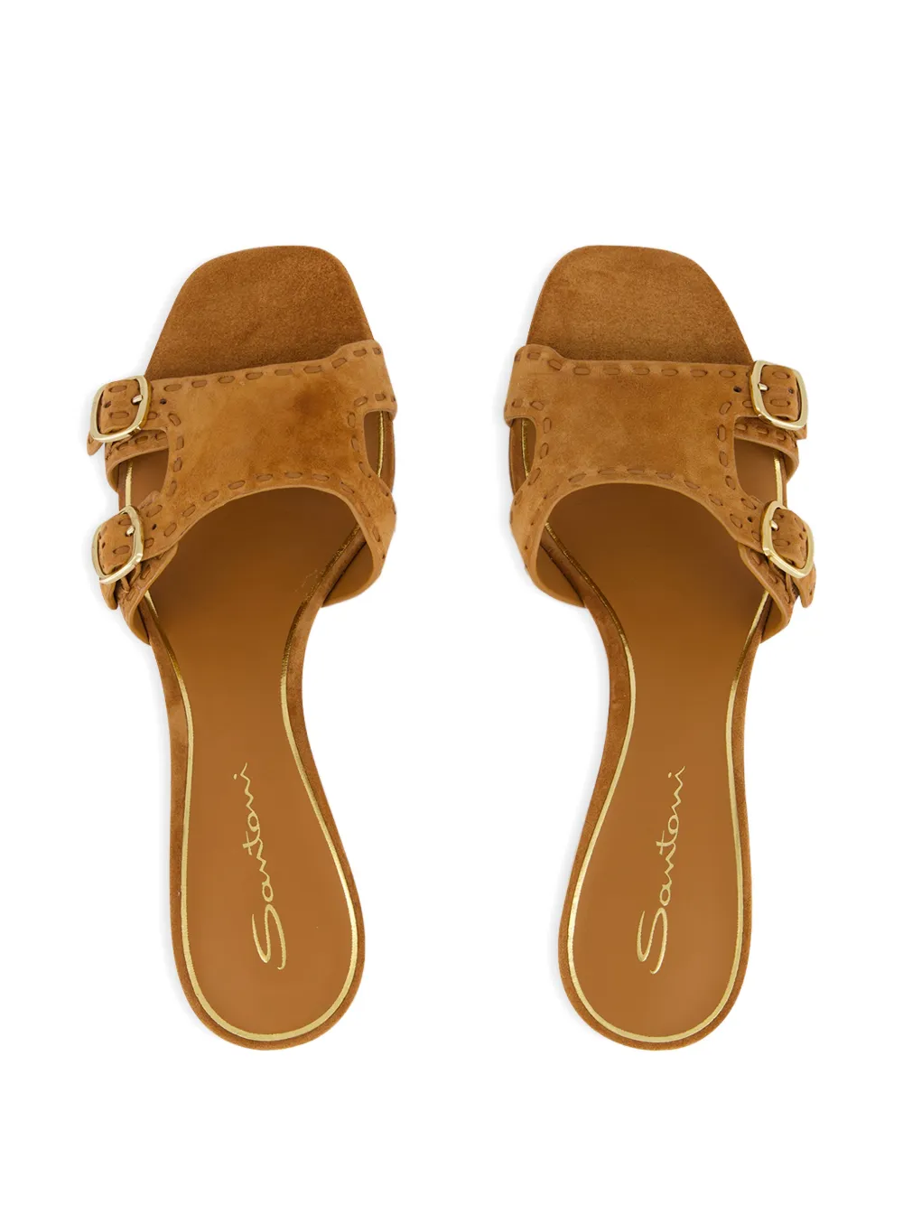 Santoni double-buckle suede high heel sandals Bruin
