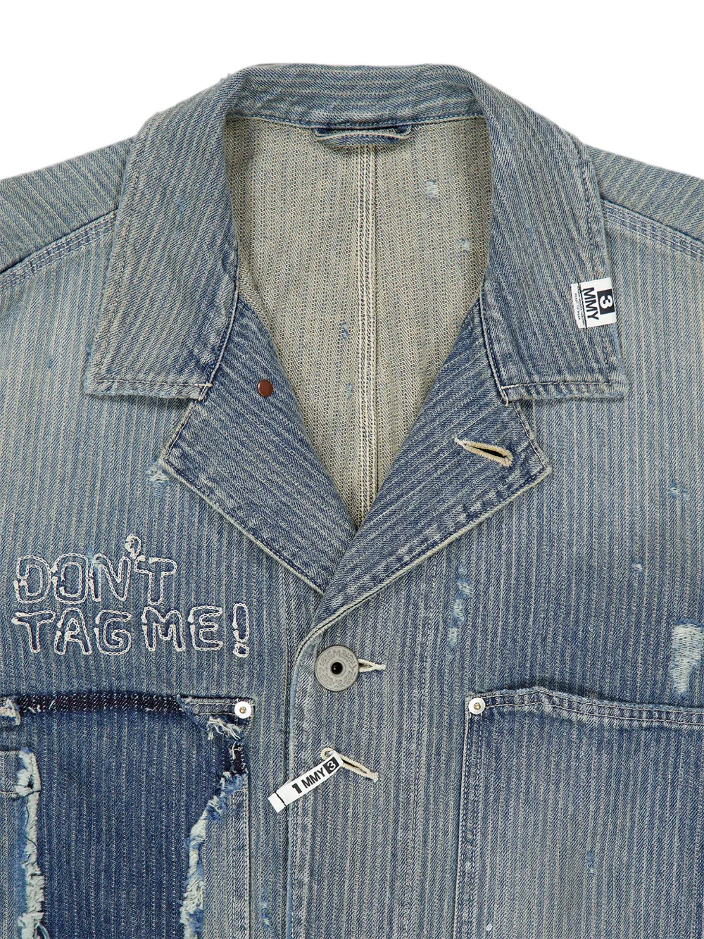 Maison MIHARA YASUHIRO Chore denim jack met verfspatten en streep Blauw
