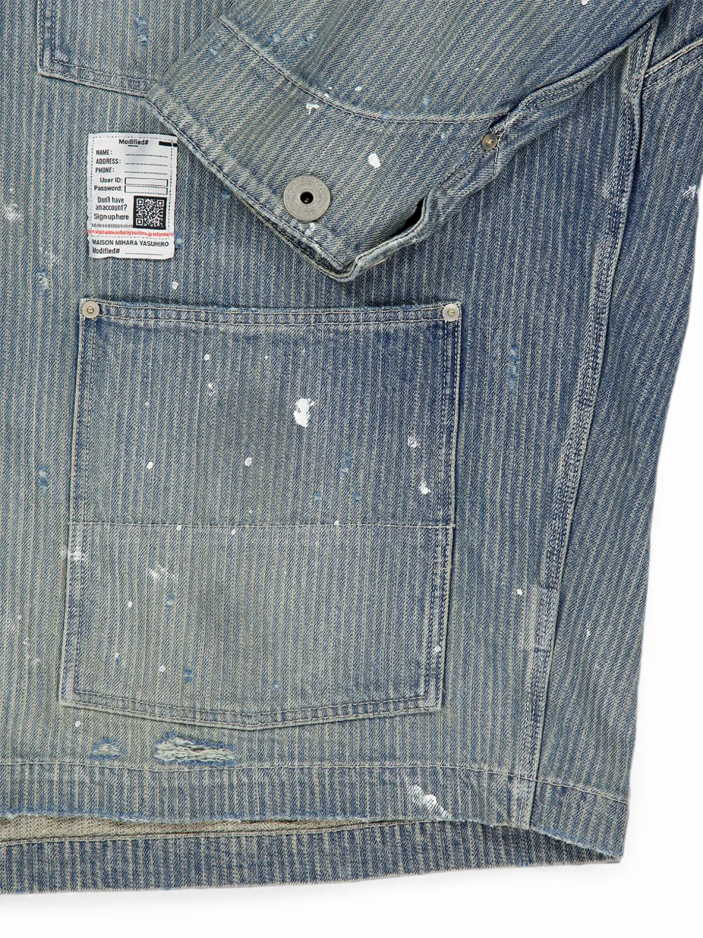 Maison MIHARA YASUHIRO Chore denim jack met verfspatten en streep Blauw