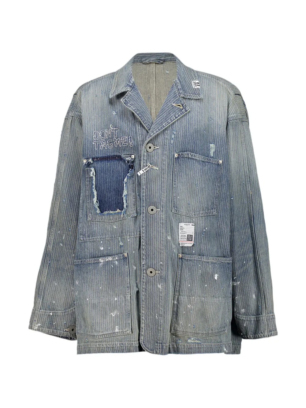 Maison MIHARA YASUHIRO Chore stripe-pattern paint-splatter denim jacket - Blu