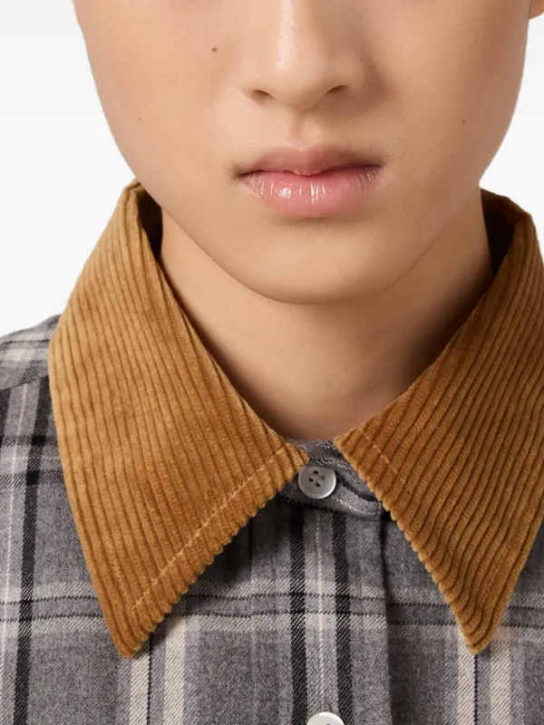 Miu Miu コーデュロイカラーフランネルシャツ | グレー | FARFETCH JP