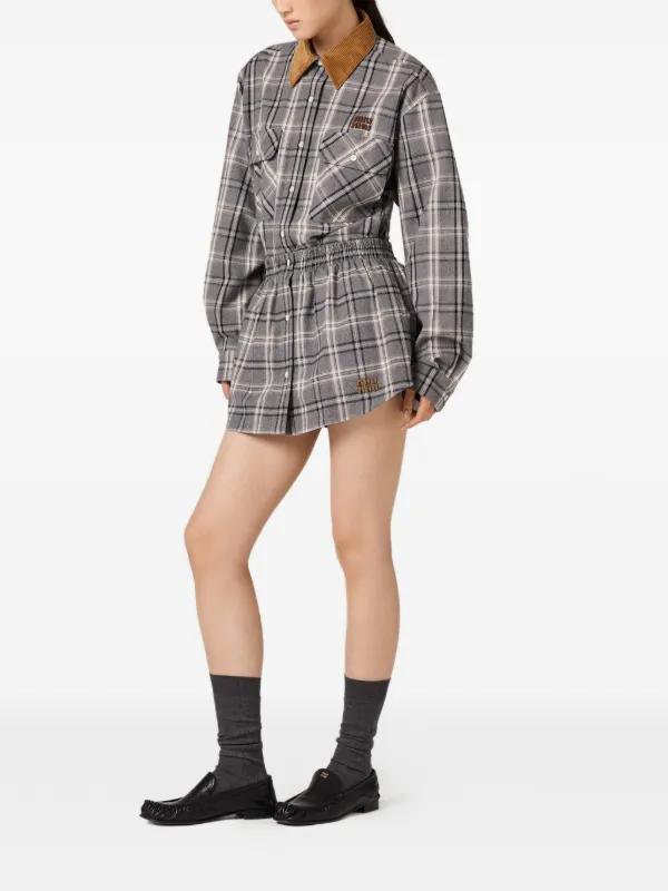 Miu Miu コーデュロイカラーフランネルシャツ | グレー | FARFETCH JP