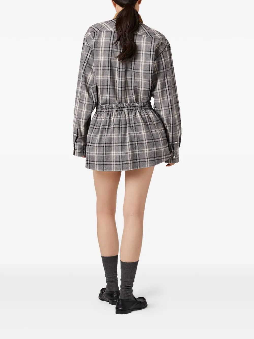 Miu Miu Long Sleeve Plaid Shirt With Chest Pockets In Gray