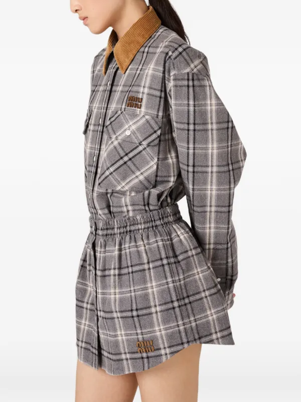 Miu Miu コーデュロイカラーフランネルシャツ | グレー | FARFETCH JP
