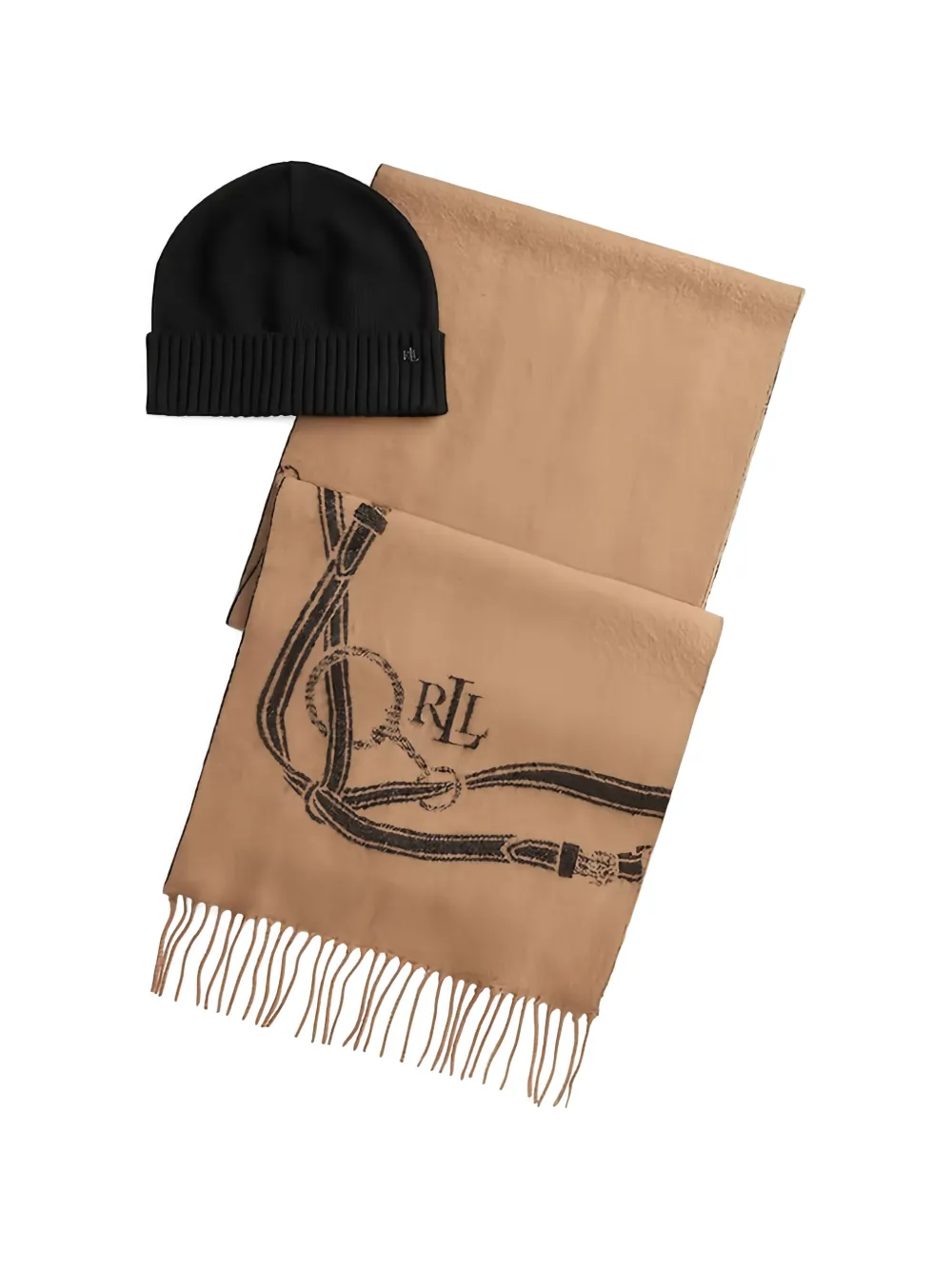 Lauren Ralph Lauren Sciarpa con frange e logo - Toni neutri