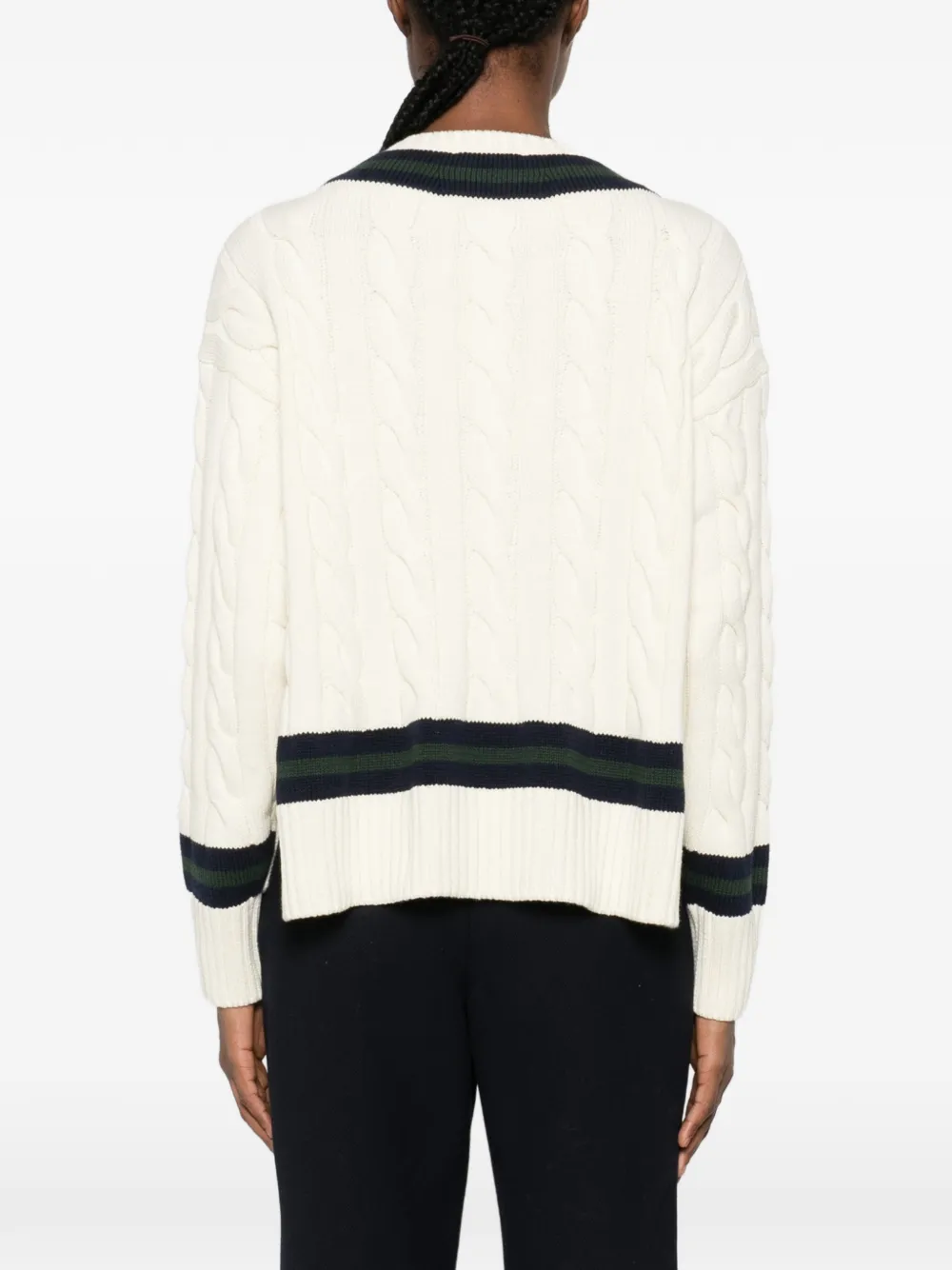 Sporty & Rich Gestreepte trui met V-hals Beige