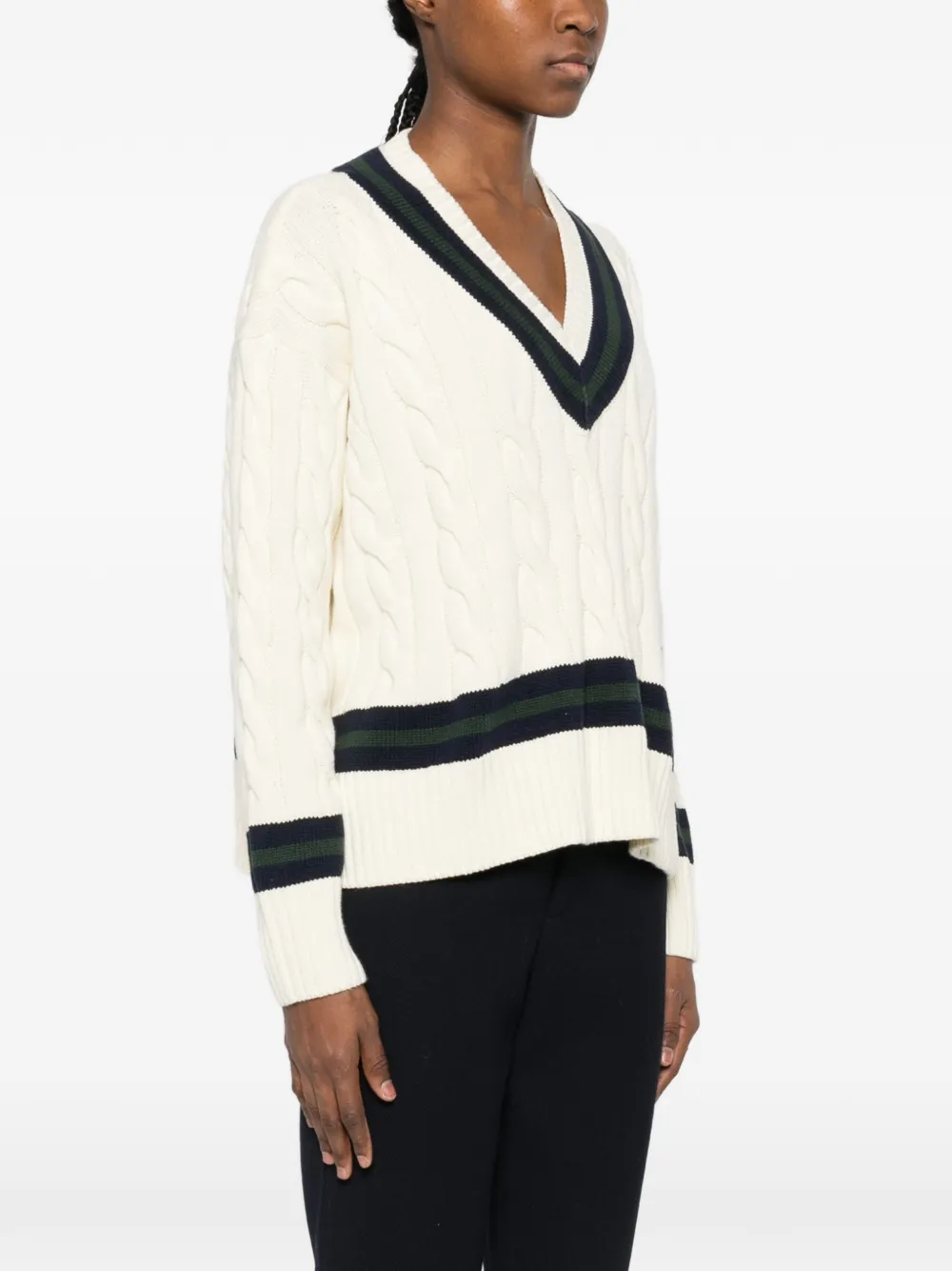 Sporty & Rich Gestreepte trui met V-hals Beige