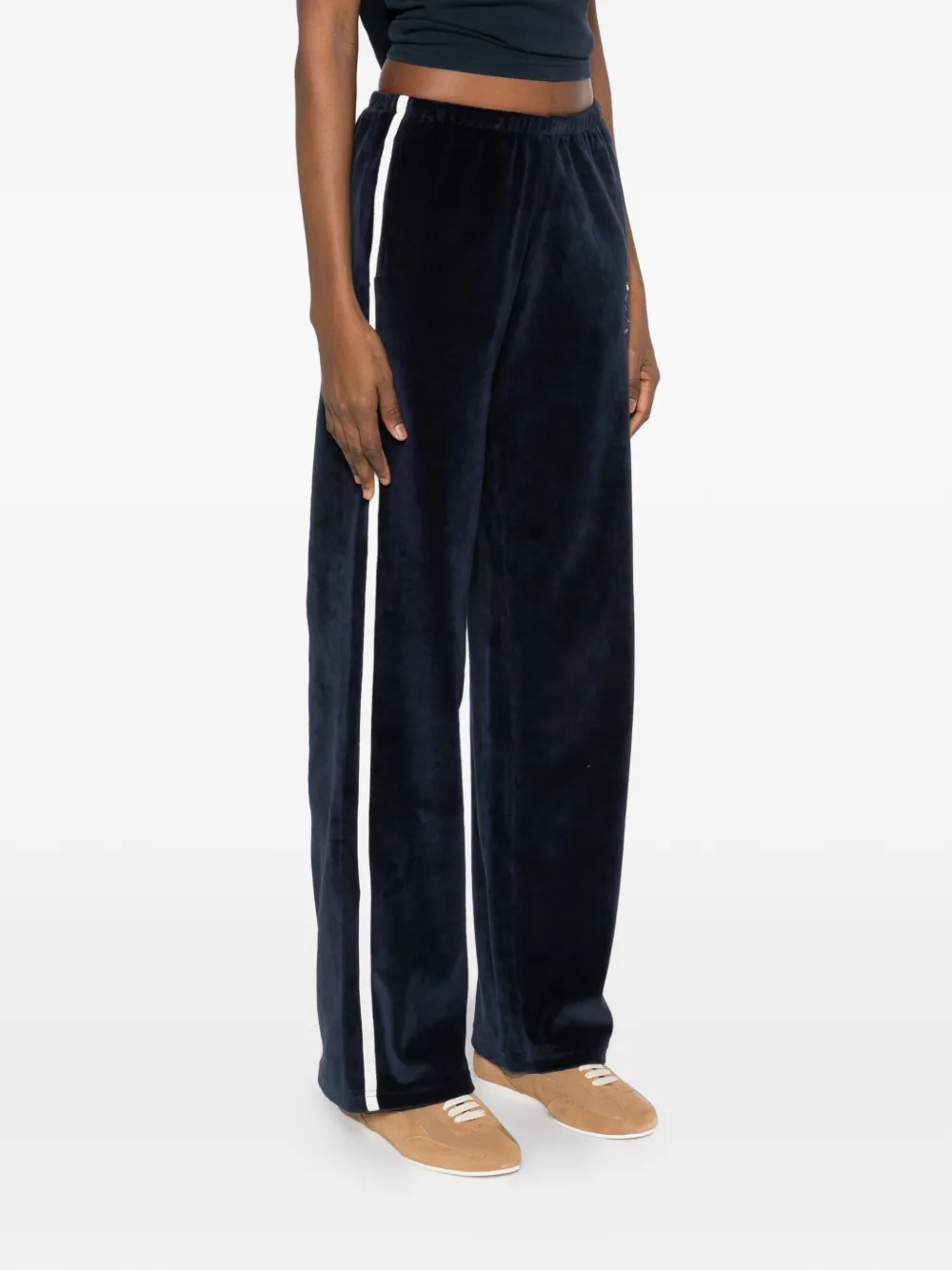Sporty & Rich Broek met zijstreep en logodetail Blauw