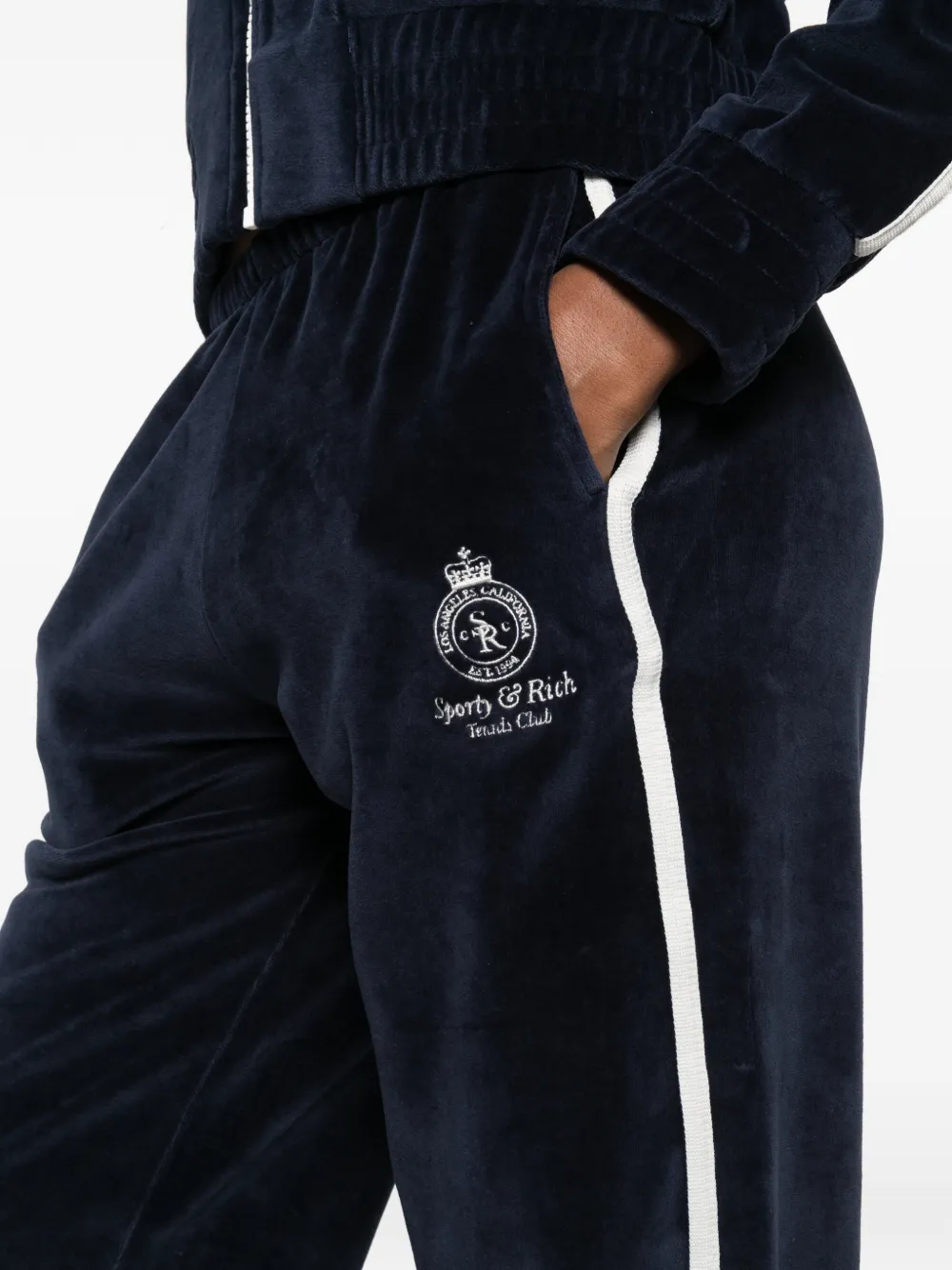 Sporty & Rich Broek met zijstreep en logodetail Blauw