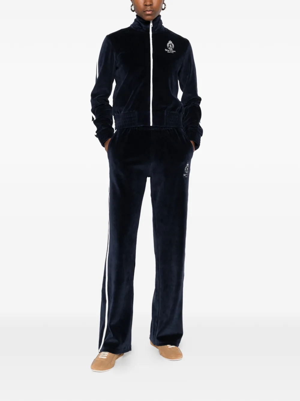 Sporty & Rich Sweater met rits en mouwstreep Blauw