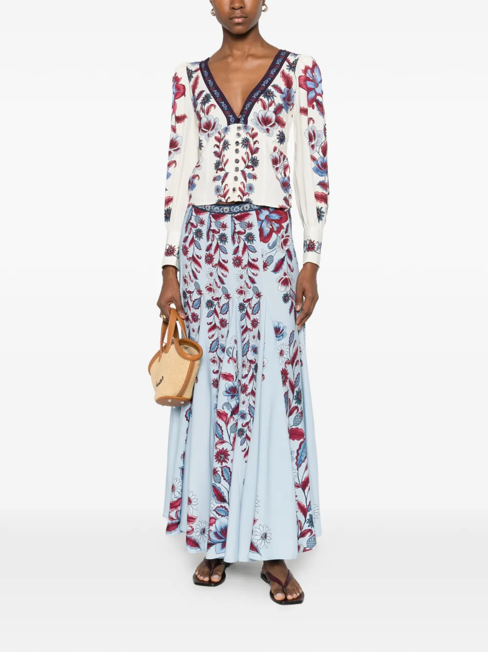 FARM Rio floral-print V-neck blouse - Wit