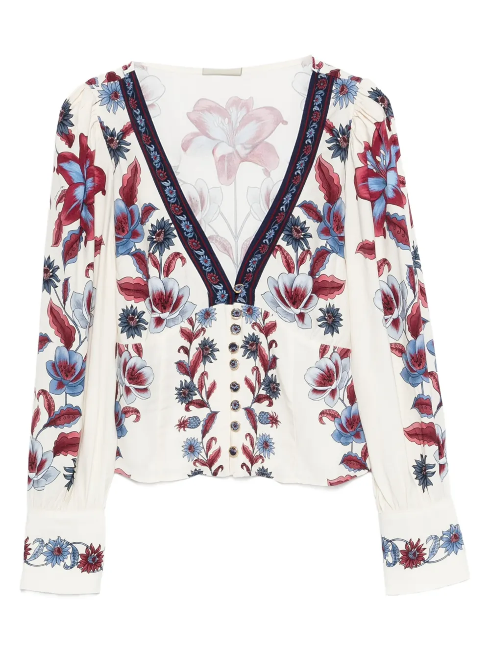 FARM Rio floral-print V-neck blouse - Bianco