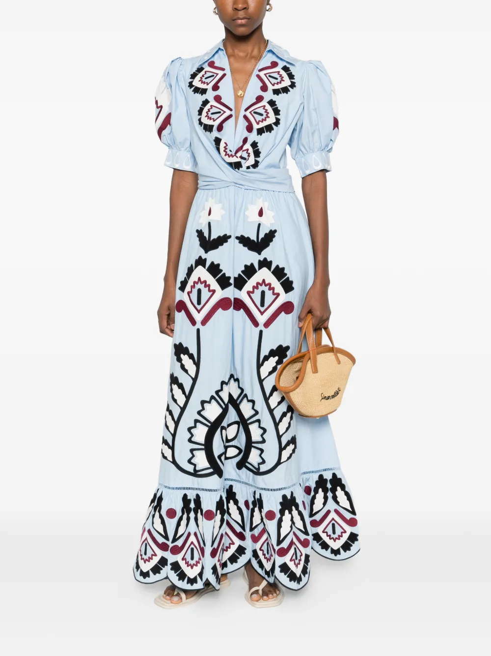 FARM Rio embroidered puff-sleeve maxi dress - Blauw