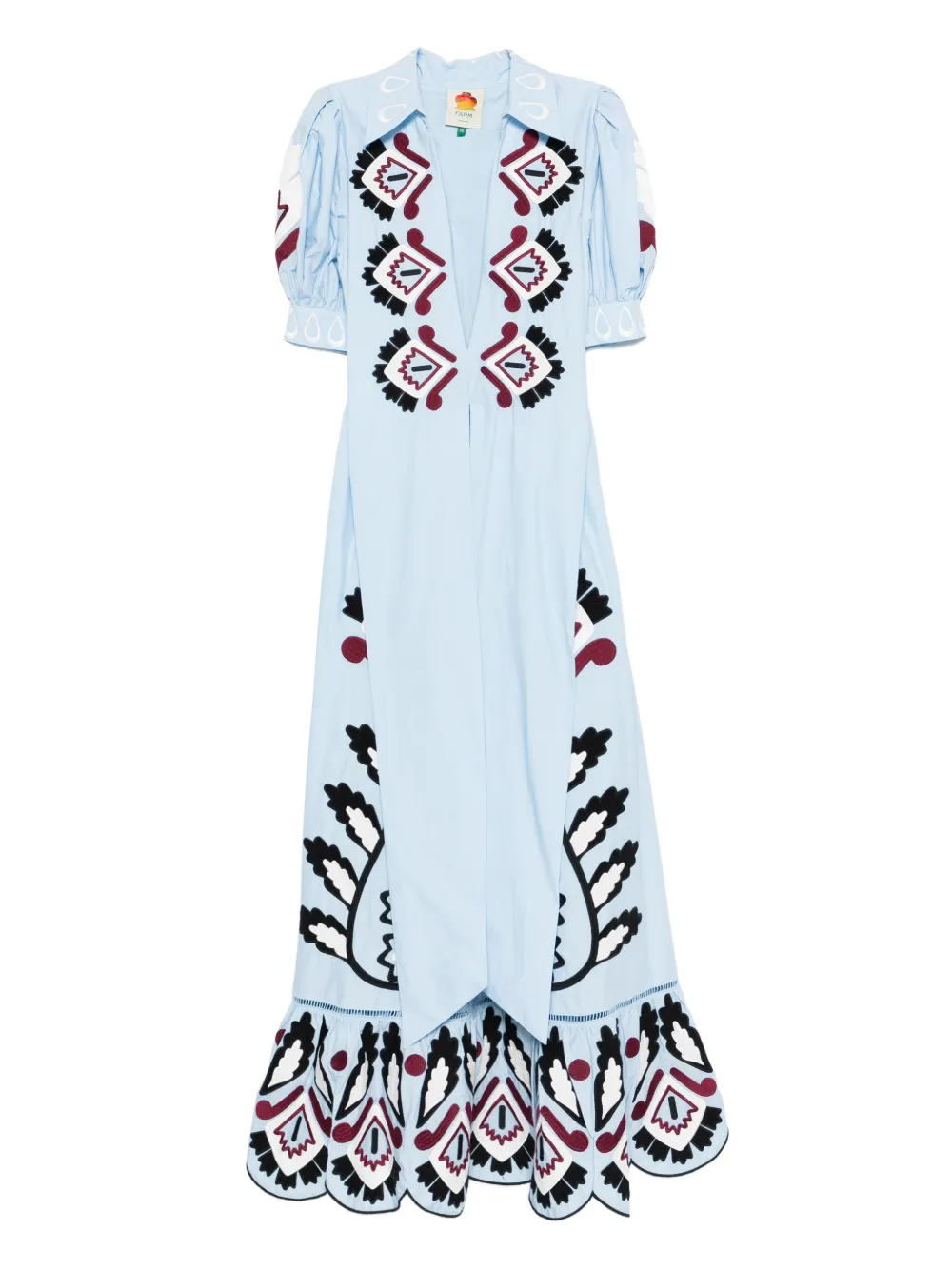 FARM Rio embroidered puff-sleeve maxi dress - Blu