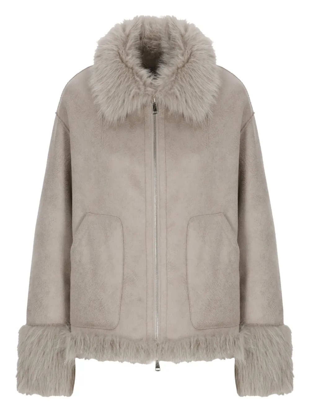 Betta Corradi Faux-fur Collar Coat In Gray