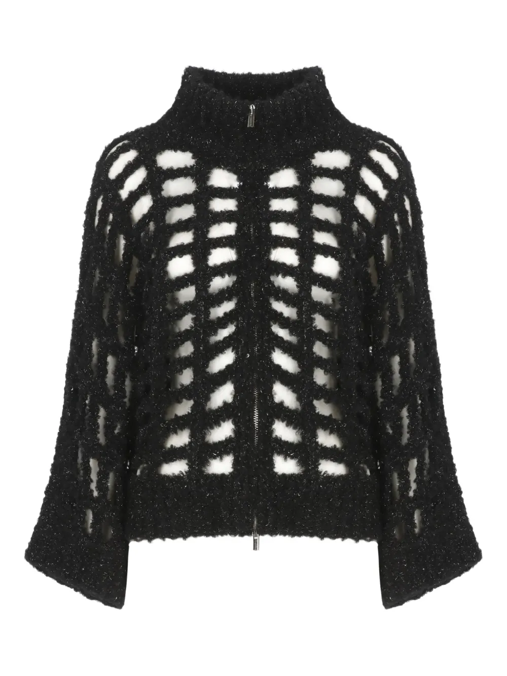 Peserico Perforated Zip Sweater In Black