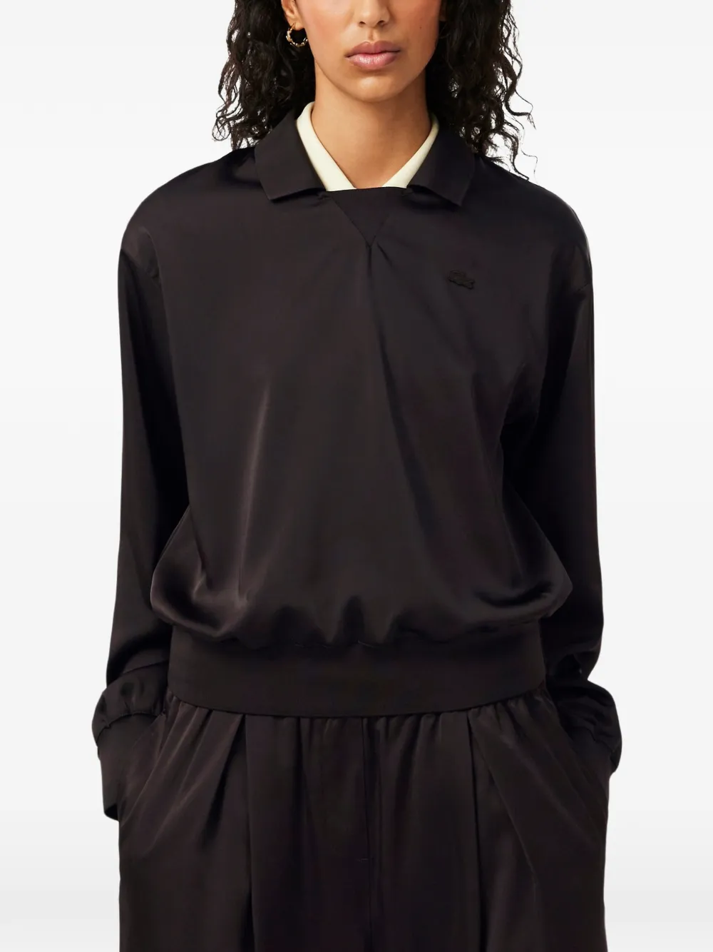 Lacoste Relaxed-fit Satin Polo Top - Brown 