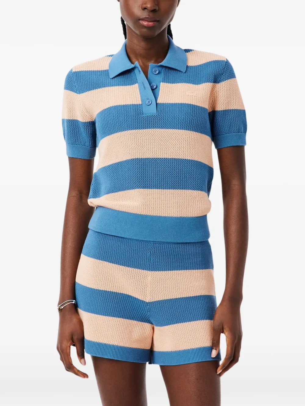  Lacoste Polo De Malla A Rayas - Azul 