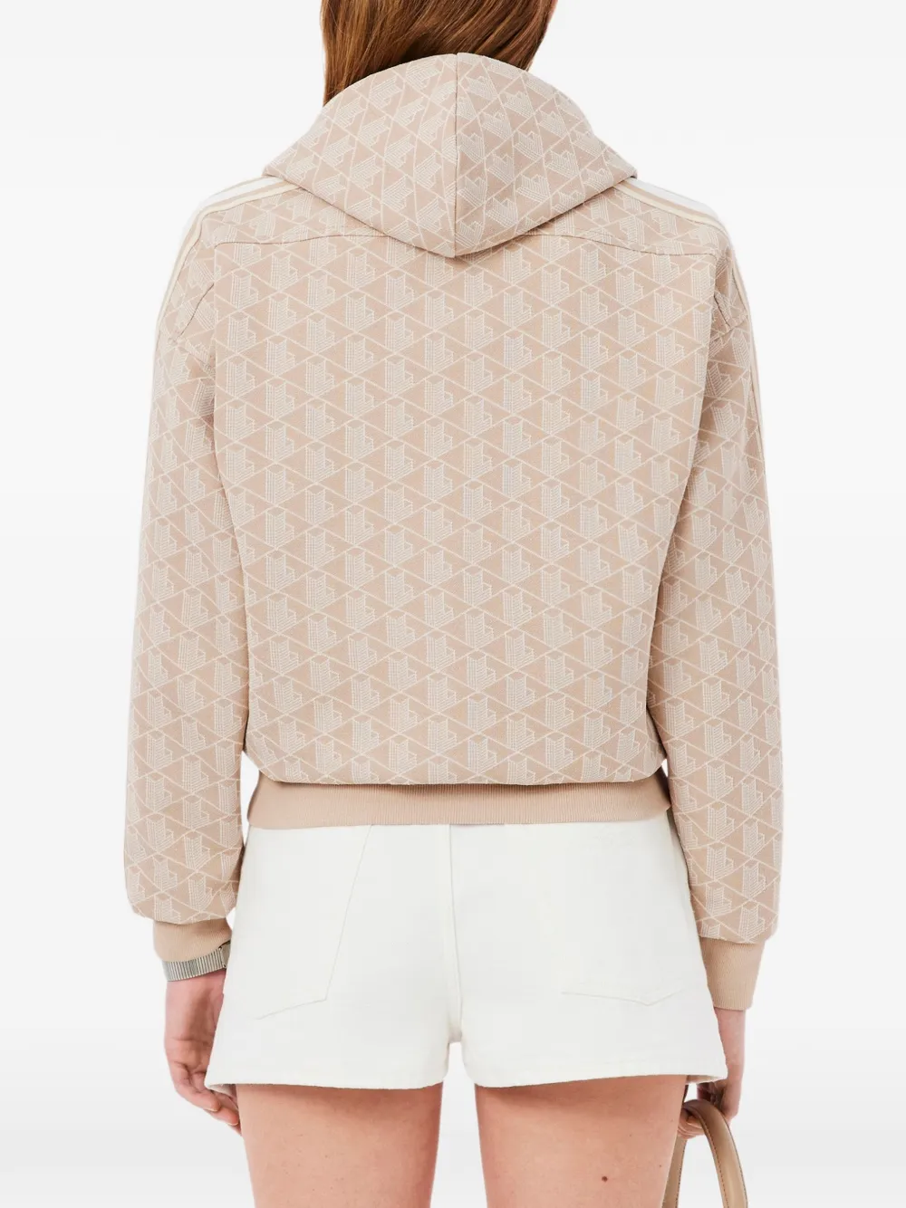  Lacoste Geometric-monogram Hoodie - Neutrals 