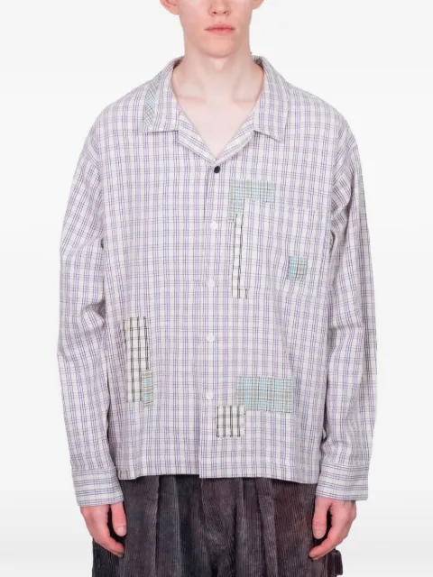 STORY mfg. Greetings check patchwork shirt