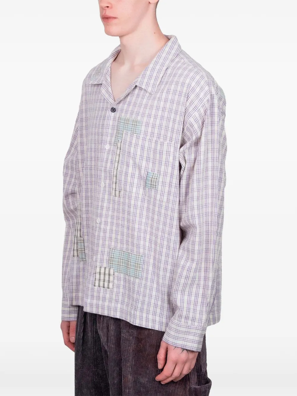 STORY mfg. Greetings check patchwork shirt - Wit