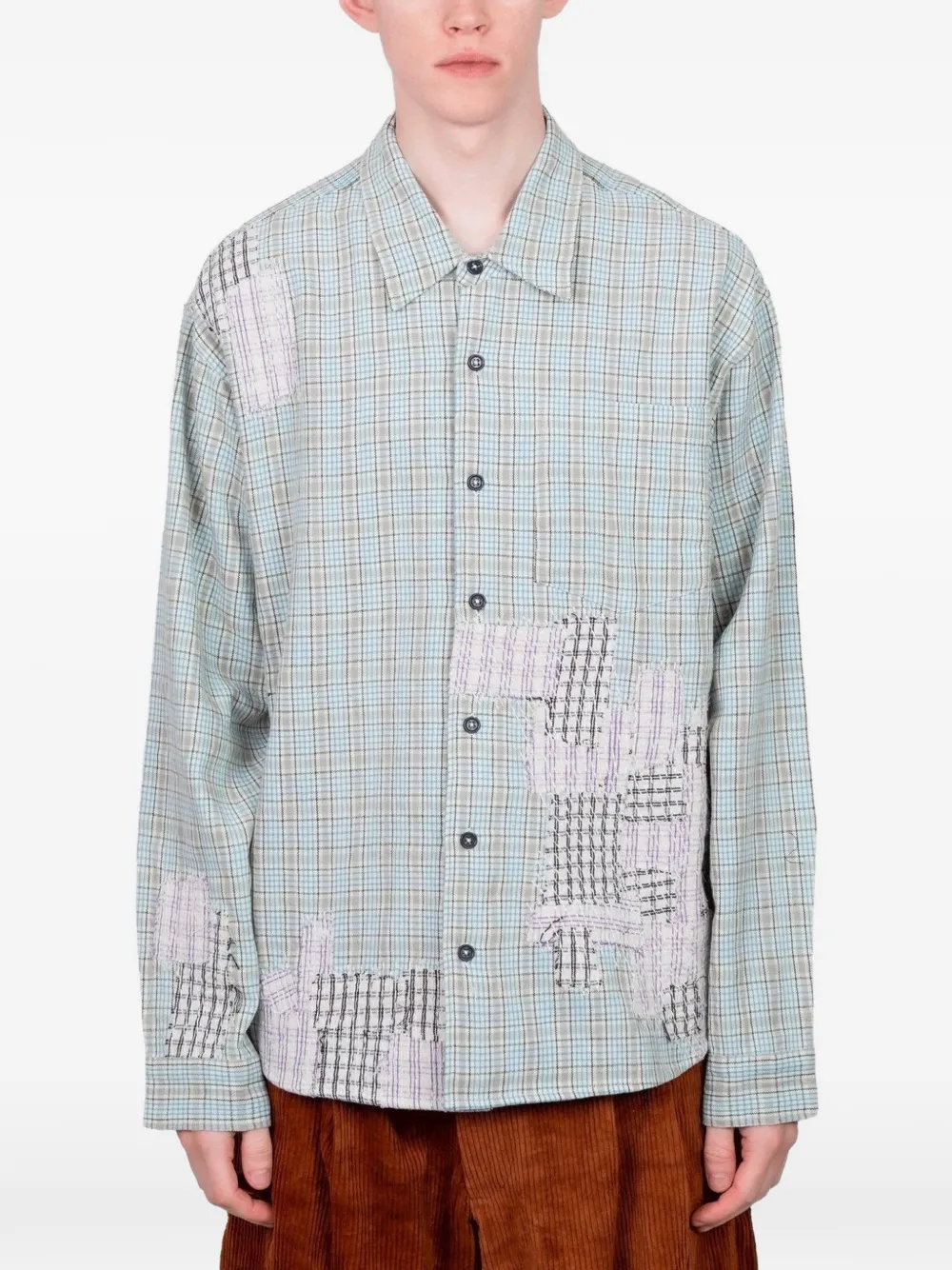 STORY mfg. patchwork plaid shirt - Blau