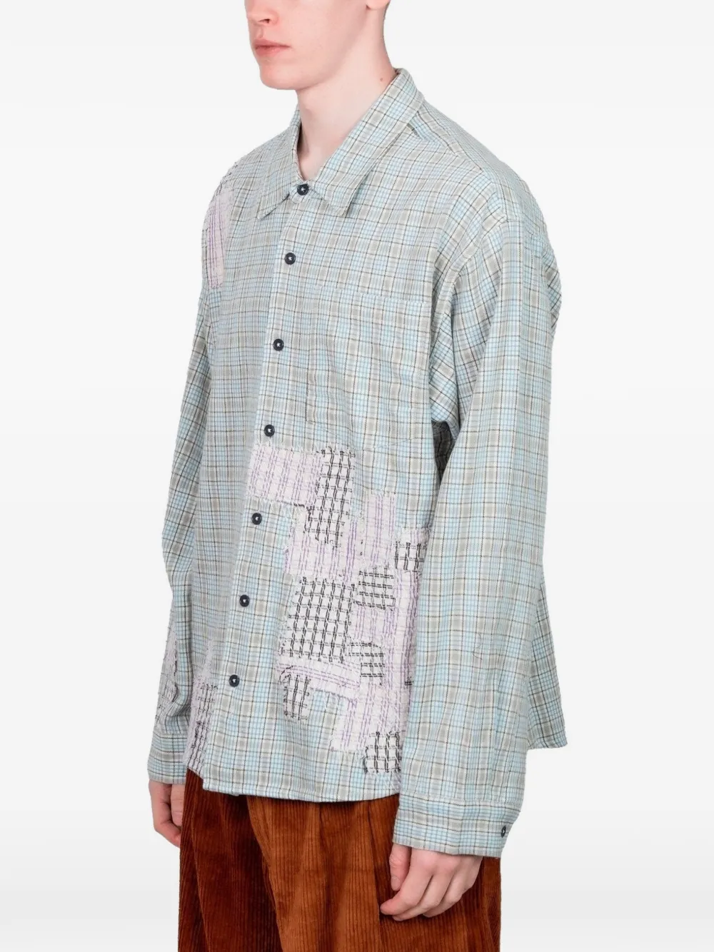 STORY mfg. patchwork plaid shirt - Blauw
