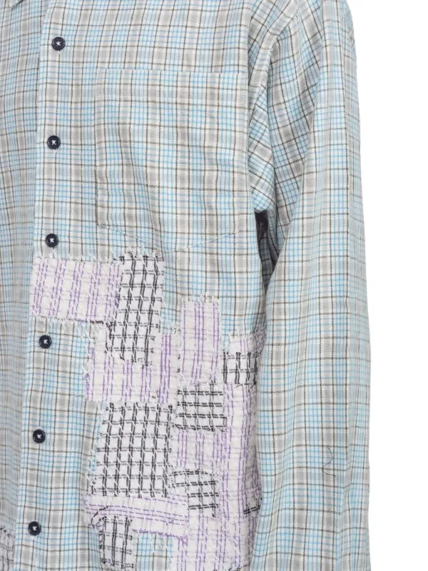 STORY mfg. パッチワーク チェック シャツ | ブルー | FARFETCH JP