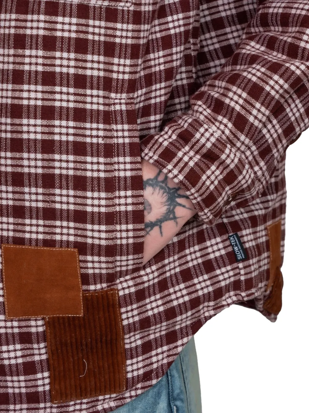 STORY mfg. Harvest shirtjack met patchwork Bruin