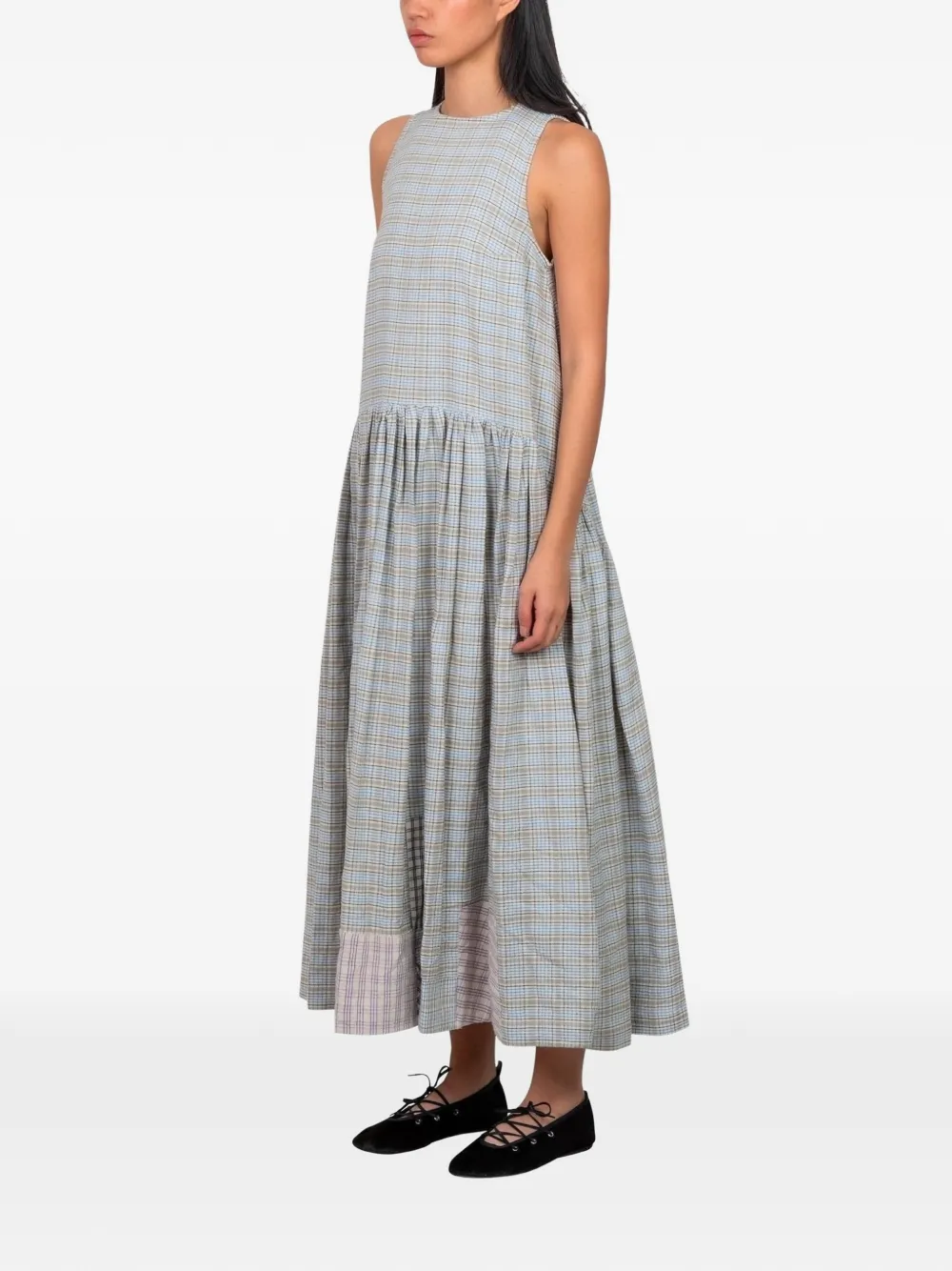 STORY mfg. Echo checked maxi dress - Blauw