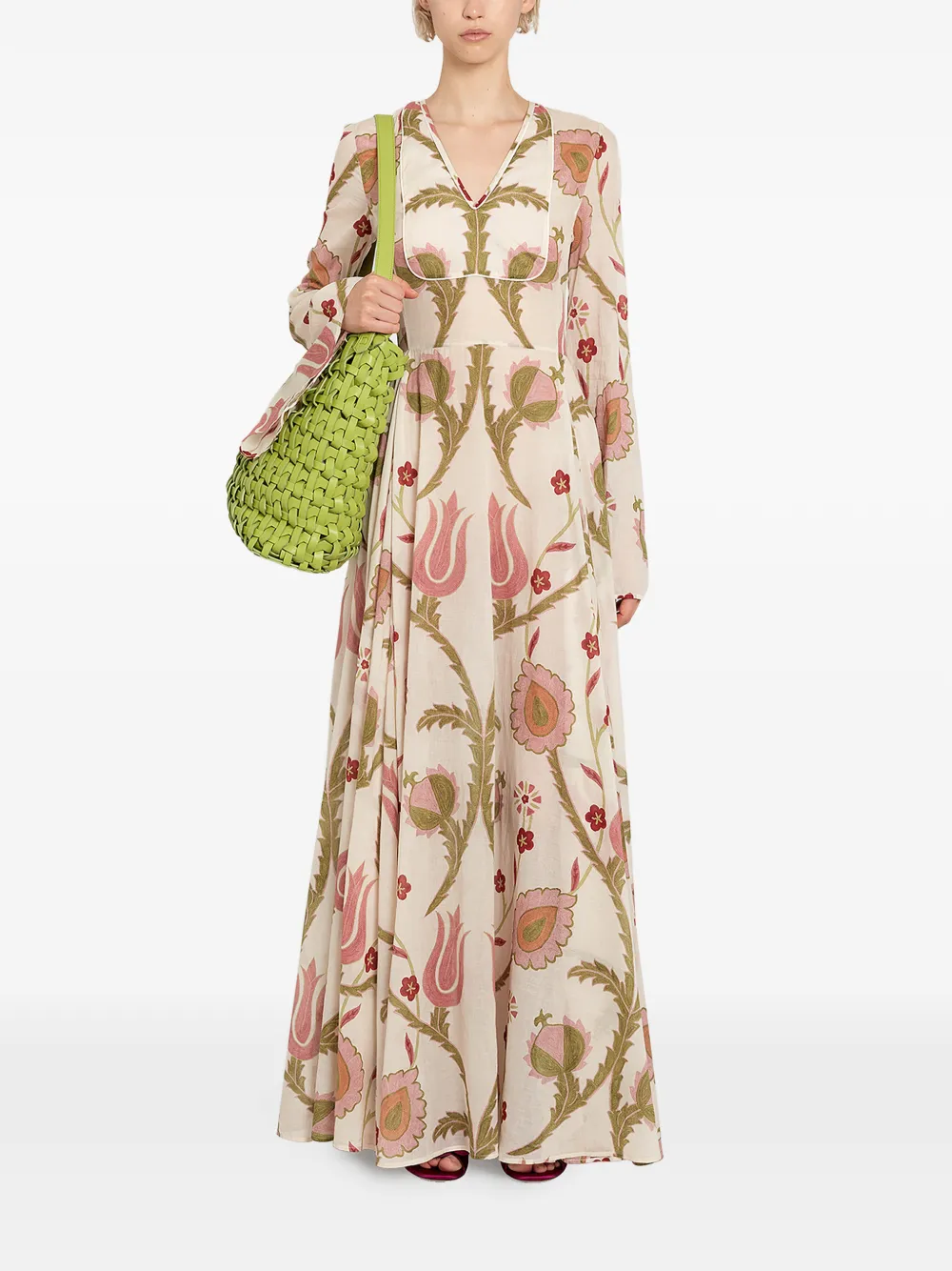 Giambattista Valli Maxi-jurk met lange mouwen en bloemenprint - Beige