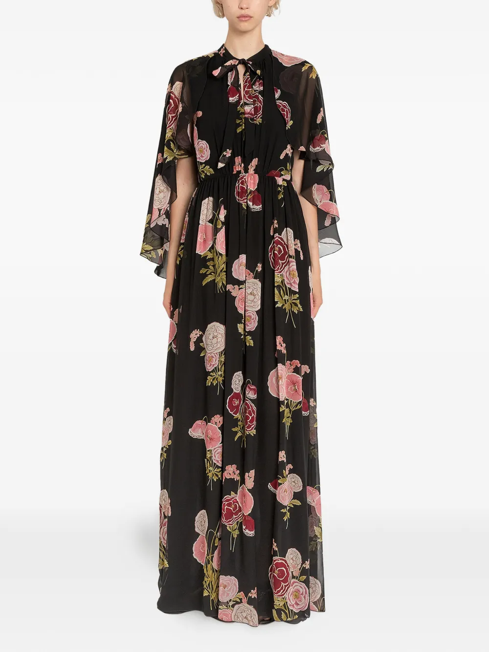 Giambattista Valli Maxi-jurk met gestrikte hals en bloemenprint - Zwart