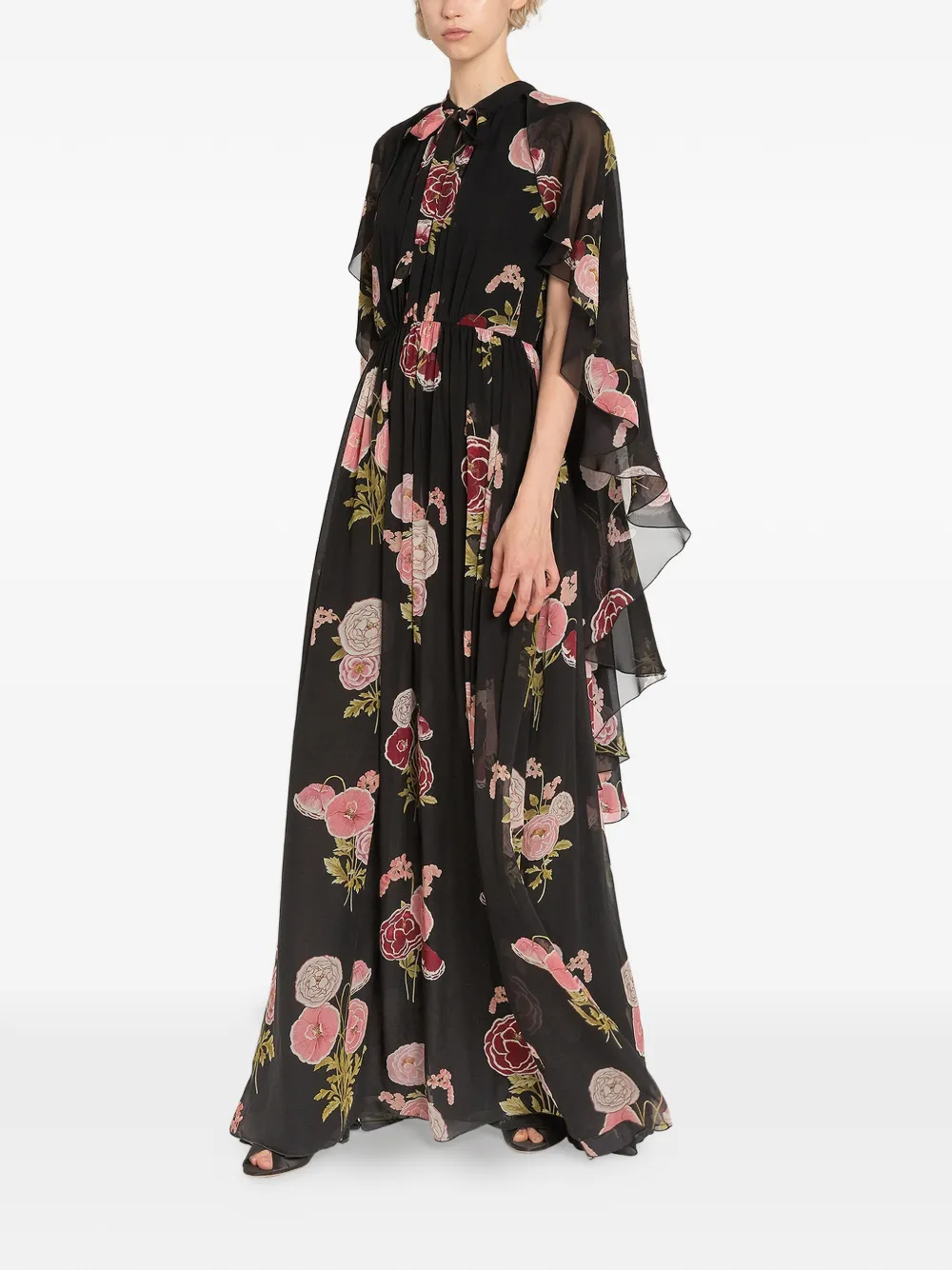 Giambattista Valli Maxi-jurk met gestrikte hals en bloemenprint Zwart