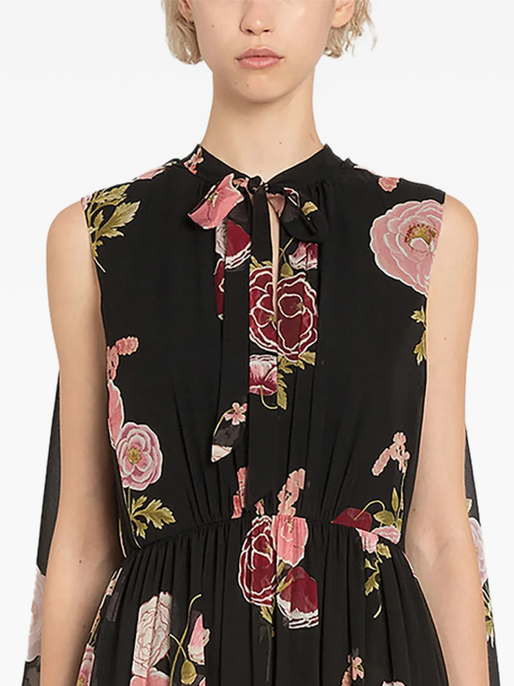 Giambattista Valli Maxi-jurk met gestrikte hals en bloemenprint Zwart